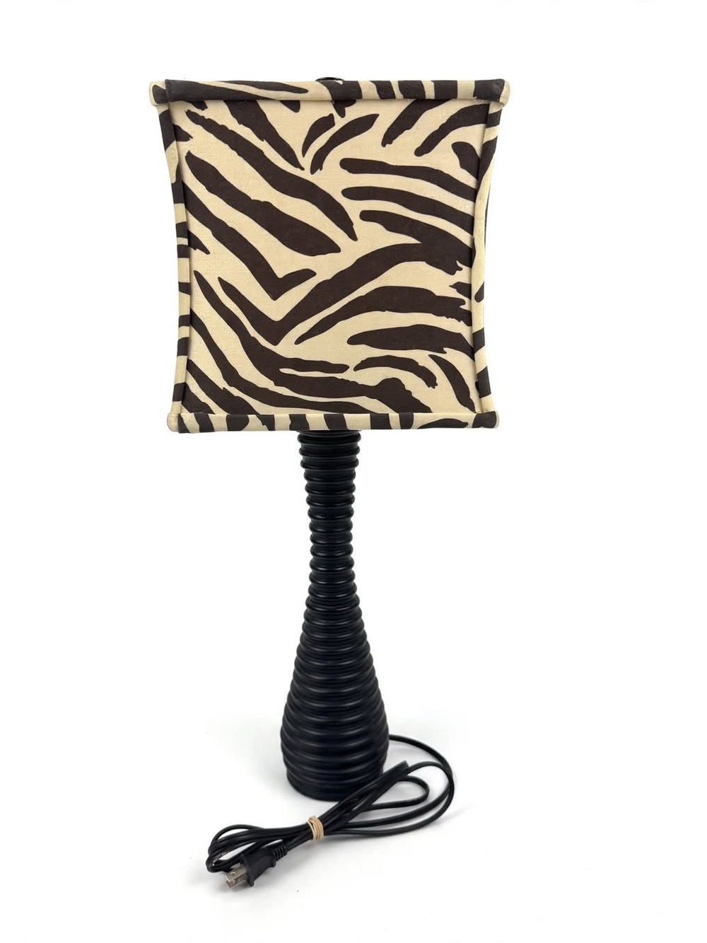 Zebra Print Table Lamp with Black-Brownish Ribbed Base